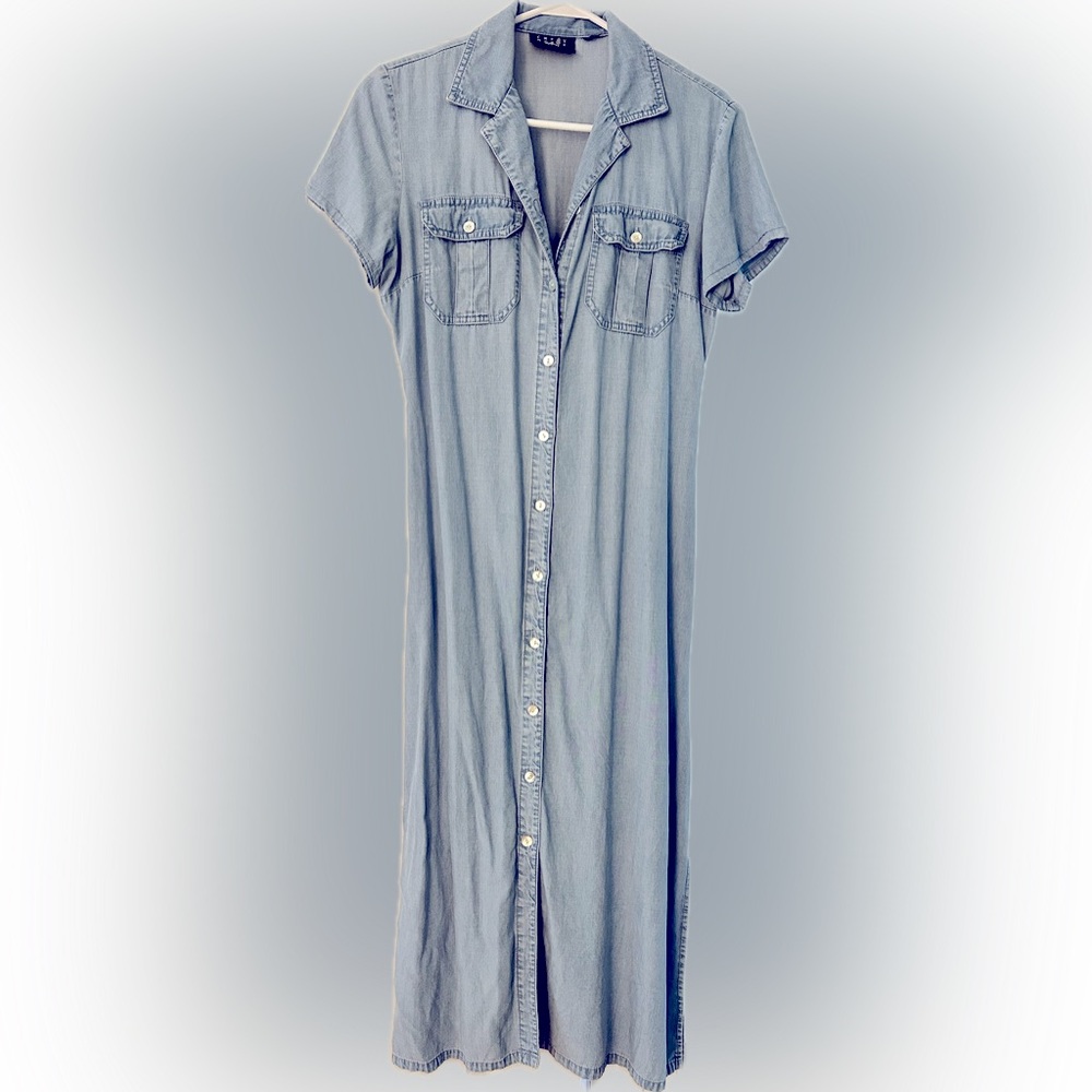 Denim chambray petite maxi dress